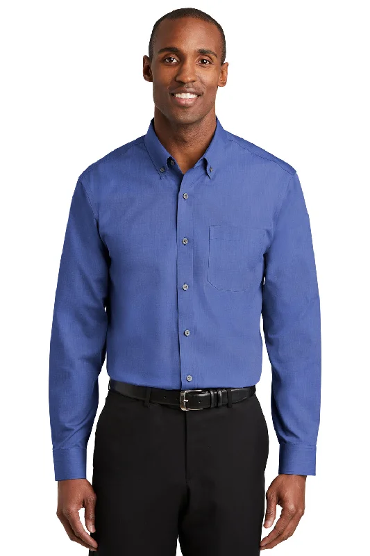 Sophisticated Weekend Red House Mens Nailhead Wrinkle Resistant Long Sleeve Button Down Shirt w/ Pocket - Mediterranean Blue - Closeout