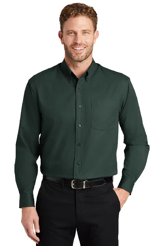 Modern Tailored CornerStone Mens SuperPro Stain Resistant Long Sleeve Button Down Shirt w/ Pocket - Dark Green