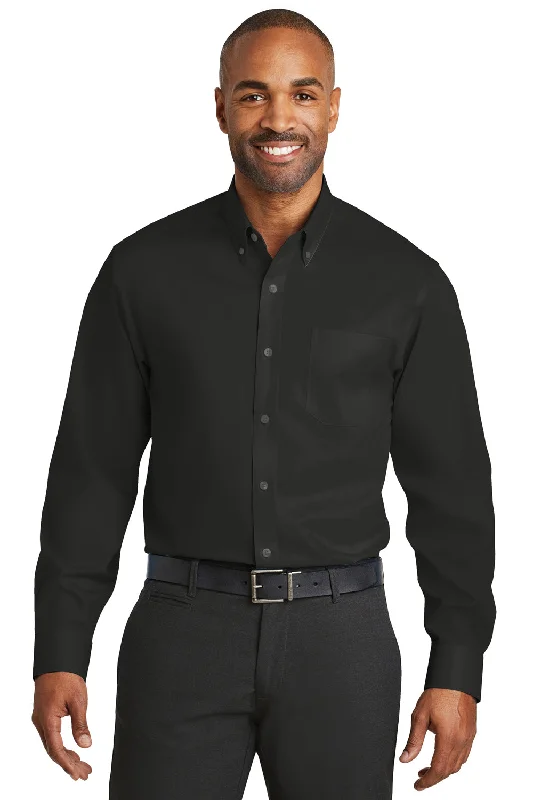 Timeless Sporty Red House Mens Wrinkle Resistant Long Sleeve Button Down Shirt w/ Pocket - Black - Closeout