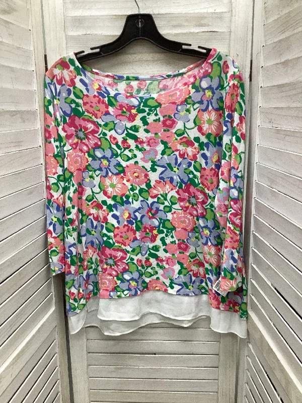 Rugged Prints Top 3/4 Sleeve By Talbots In Floral Print, Size: Xl