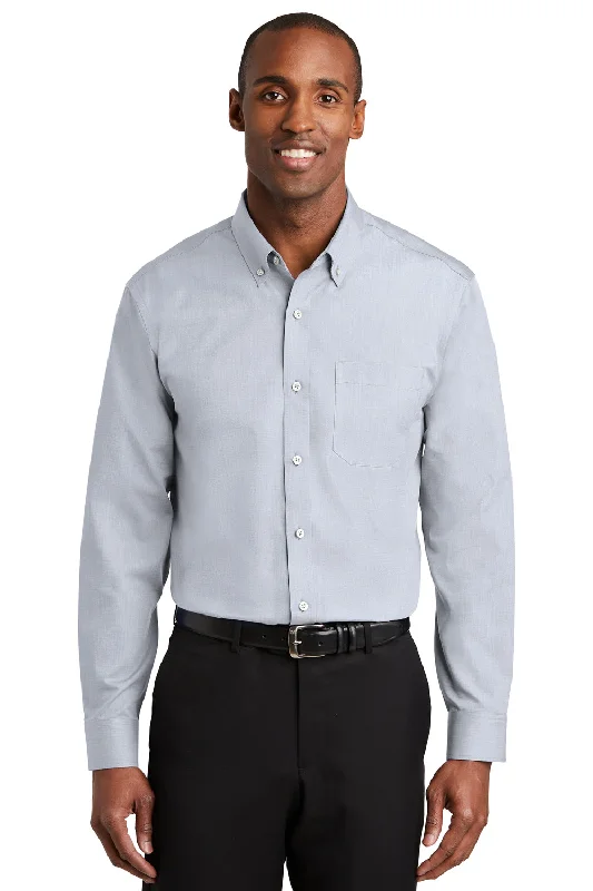 Sleek Neutrals Red House Mens Nailhead Wrinkle Resistant Long Sleeve Button Down Shirt w/ Pocket - Ice Grey - Closeout