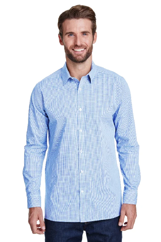 Bold Monochrome Artisan Collection Mens Microcheck Gingham Long Sleeve Button Down Shirt - Light Blue/White