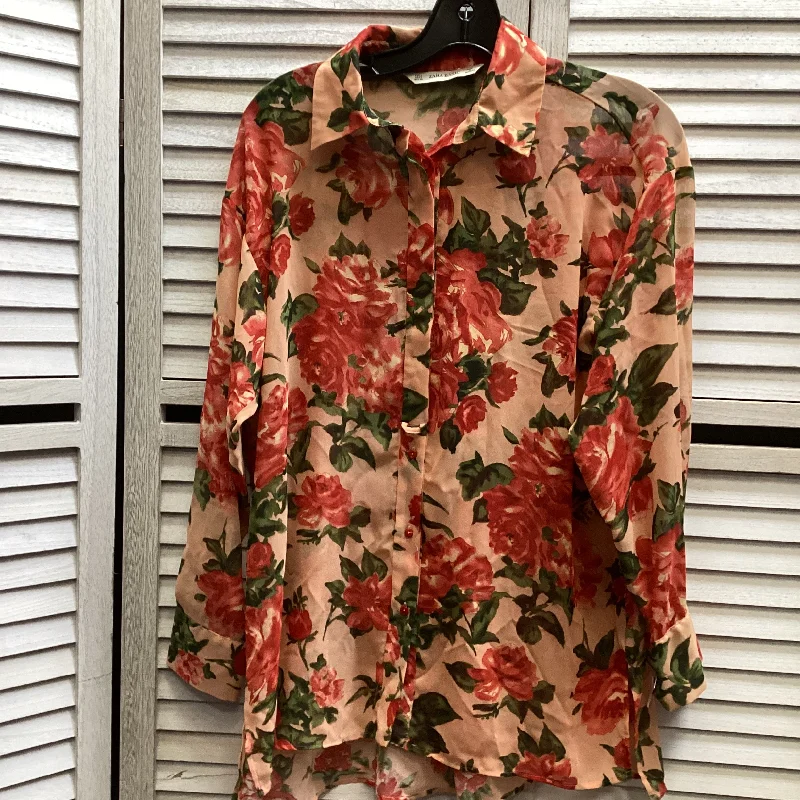 Urban Sportwear Top Long Sleeve By Zara In Floral Print, Size: S