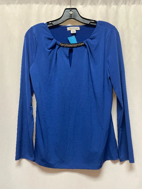 Fashionable Neutrals Top Long Sleeve By Liz Claiborne In Blue, Size: M