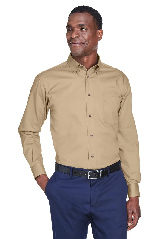 Bold Street Edge Harriton Mens Wrinkle Resistant Long Sleeve Button Down Shirt w/ Pocket - Stone