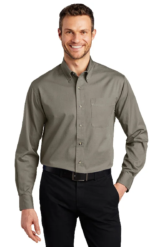 High-Fashion Basics Port Authority Mens Long Sleeve Button Down Shirt w/ Pocket - Khaki