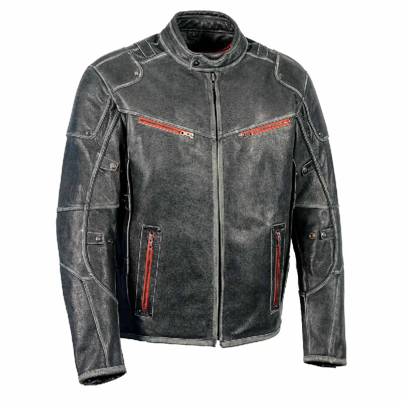 Sleek Neutrals Milwaukee Leather MLM1535 Men's Vintage Grey 'Triple Vent' Leather Jacket with Zipper Color Accent