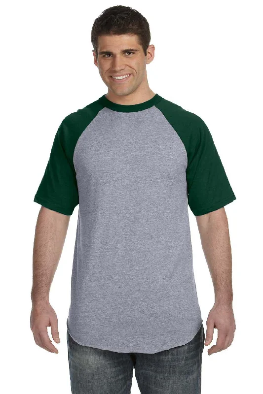 Minimalist Tailoring Augusta Sportswear Mens Short Sleeve Crewneck T-Shirt - Heather Grey/Dark Green