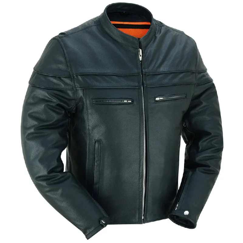 Minimalist Prints Men's Leather Jacket - Stripe detailing & Perforated Back