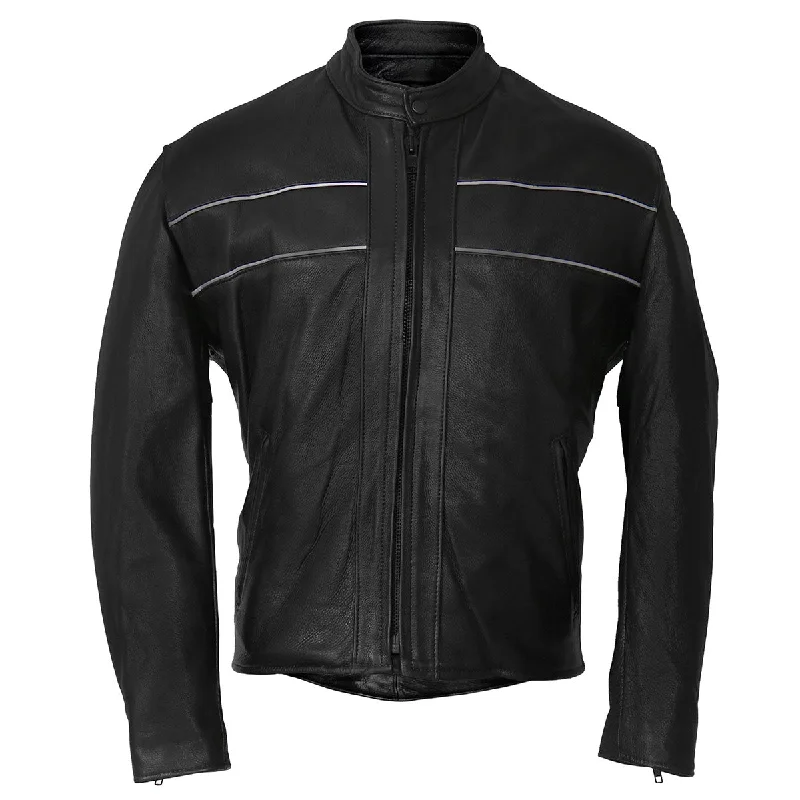 Soft Neutrals Hot Leathers JKM5003 USA Made Men's Premium Black Leather Motorcycle Jacket with Reflective Piping