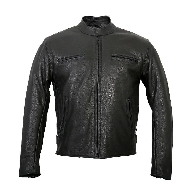 Contemporary Sporty Hot Leathers JKM5001 Men's USA Made Black Premium Leather Racer Jacket