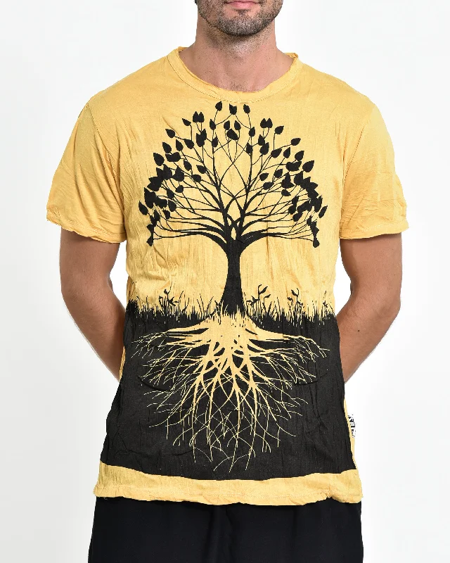 Fashion Statement Mens Tree of Life T-Shirt in Yellow