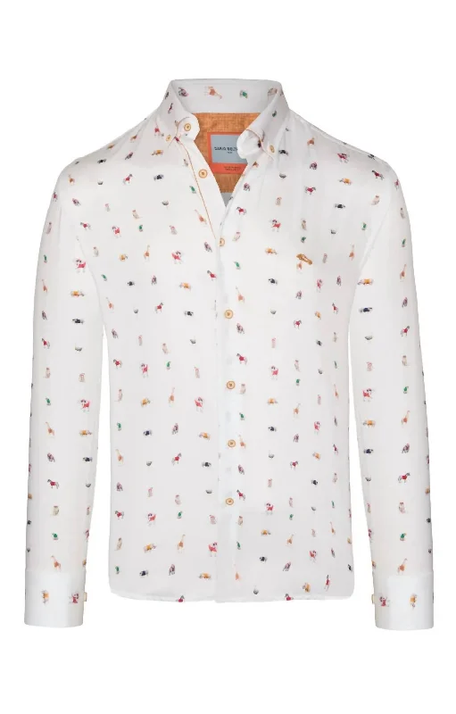 Soft Monochrome Men's Long Sleeve Motif Shirt In Safari/white