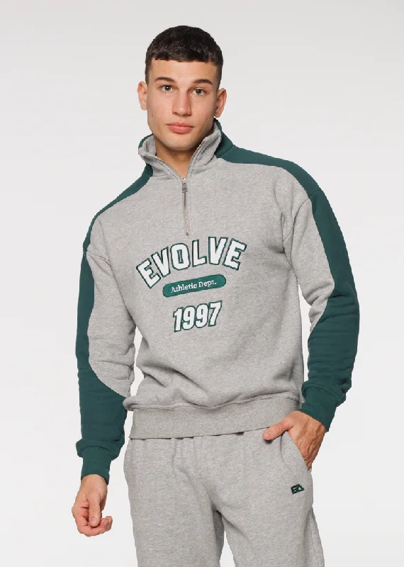 Urban Layered Iconic Retro ¼ Zip - Grey-Green