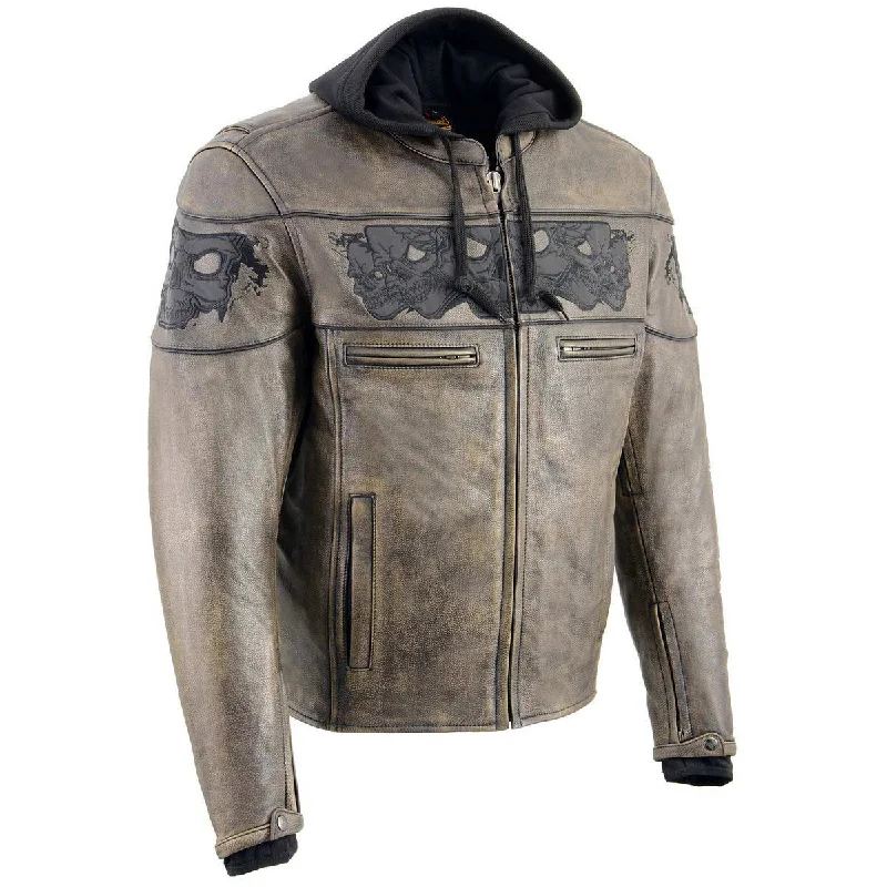 Clean Utility Milwaukee Leather MLM1561 Men's Distressed Brown Leather Jacket with Reflective Skulls