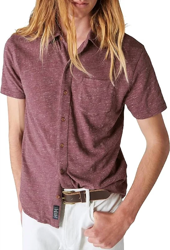 High-End Street Linen Short Sleeve Button Up Shirt In Huckleberry