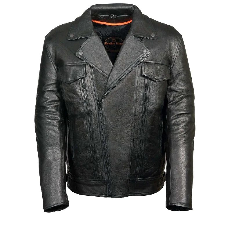 Classic Weekend Milwaukee Leather ML1018 Men's Black Motorcycle Jacket with Utility Pockets