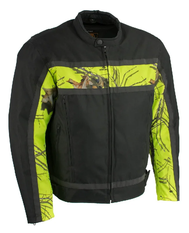 Tailored Utility Milwaukee Leather MPM1786 Men's High Viz Textile Jacket with Mossy Oak Camo Chest Print