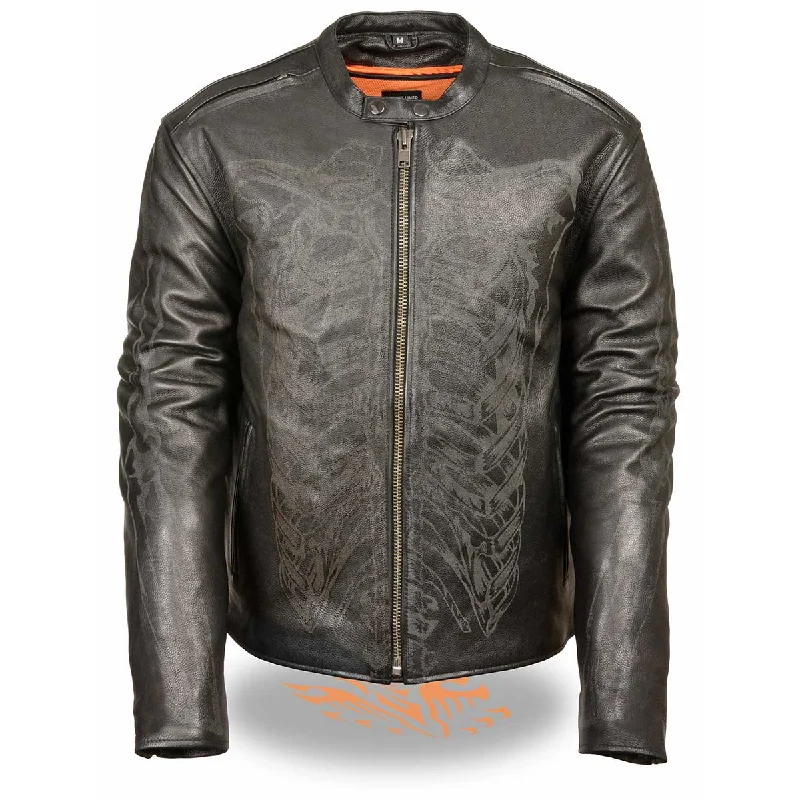 Urban Chic Outfit Milwaukee Leather ML2075 Men's Black Leather Jacket with Reflective Skeleton Bones