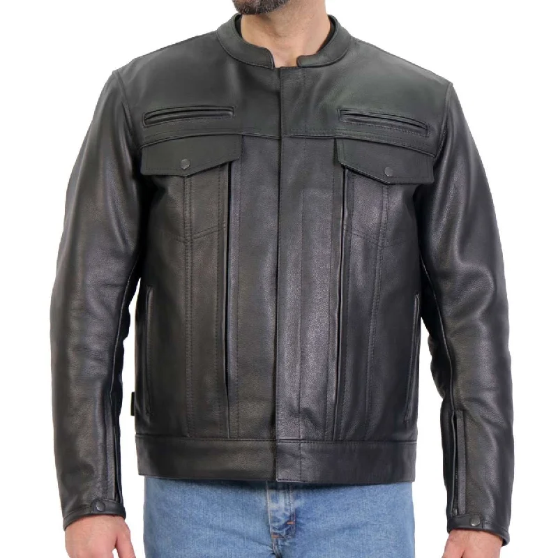 Modern Outdoor Hot Leathers JKM1028 Men's Black Leather MC Jacket with Zip Out Lining