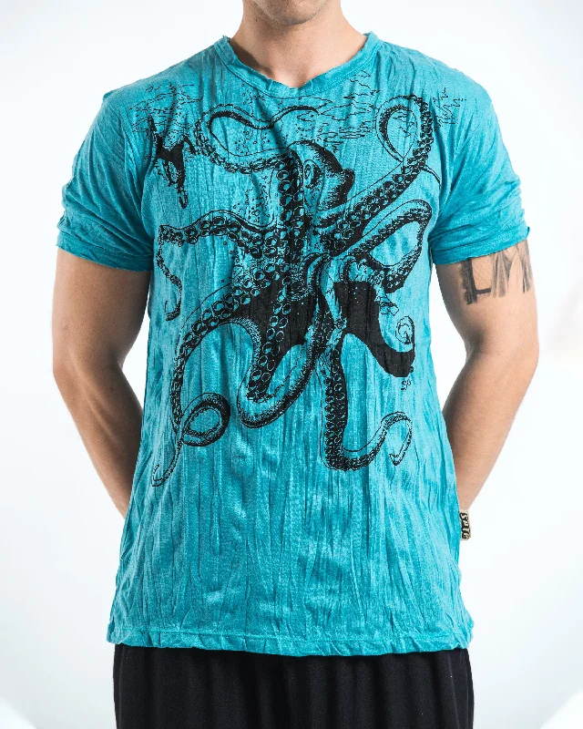 Cozy Layers Mens Octopus T-Shirt in Turquoise