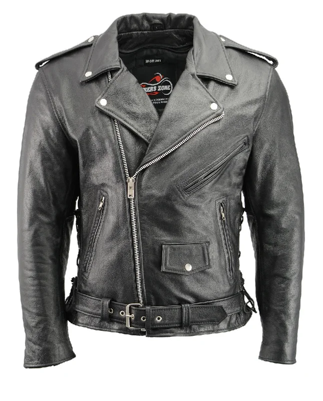 High-End Minimalism Men’s Premium Buffalo Black Leather Motorcycle Jacket with CE Armor Protection BZ1512