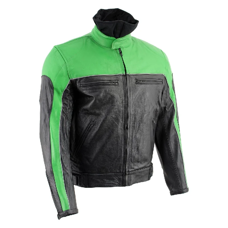 Modern Pastels Leather King XS2126 Men's Green and Black ‘Moto’ Biker Jacket