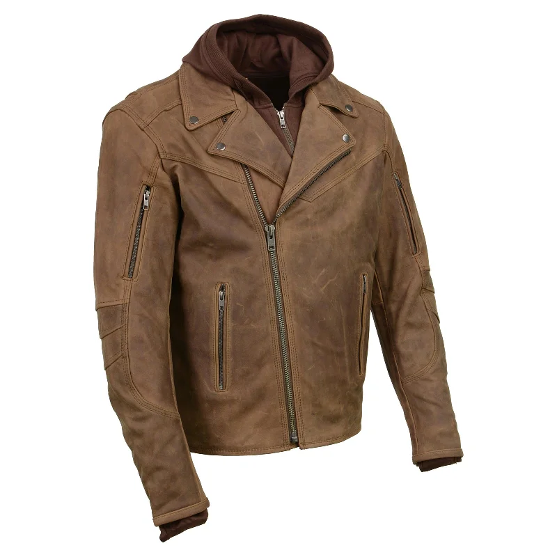 Urban Sporty Milwaukee Leather MLM1511 Men's 'Vagabond' Vintage Crazy Horse' Brown Leather Jacket w/ Removable Hoodie