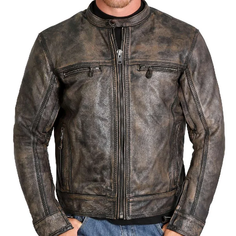 Streetwear Classics Hot Leathers JKM1019 Men's Distressed Brown Leather Jacket with Inside Storage Pockets