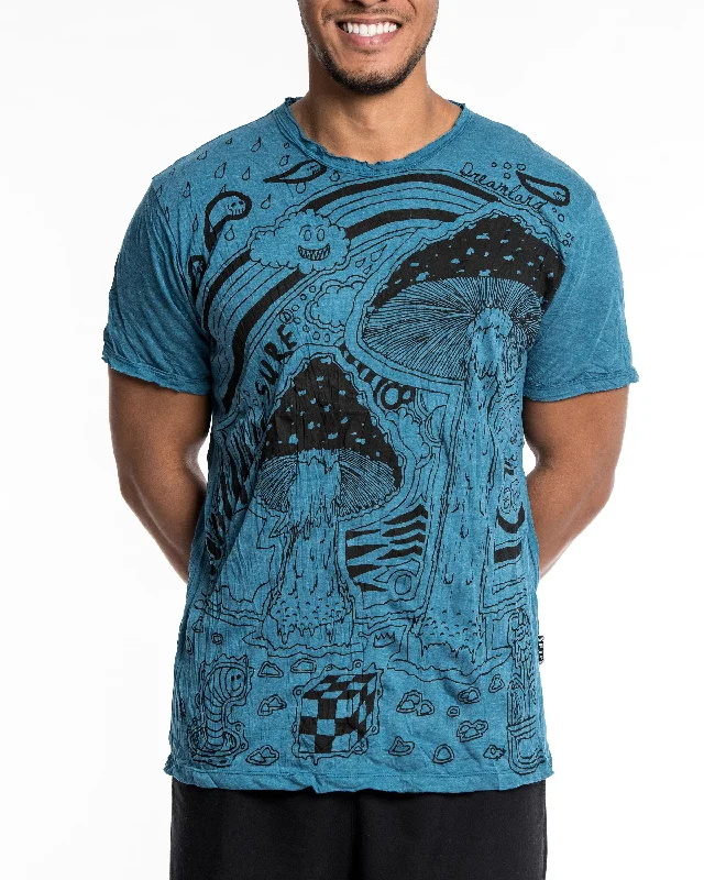 Structured Fit Mens Magic Mushroom T-Shirt in Denim Blue