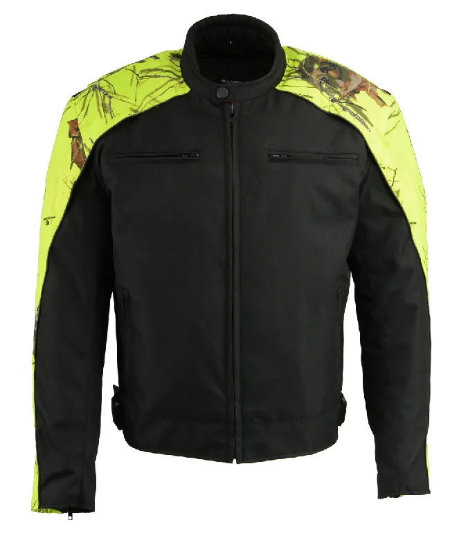 Elevated Tailoring Milwaukee Leather MPM1787 Men's Black and Neon Orange Textile Jacket with Mossy Oak