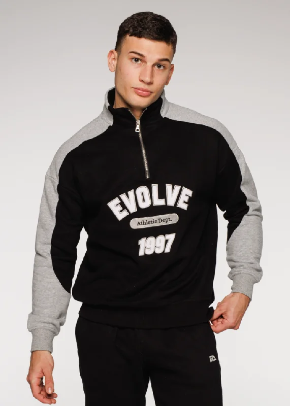 Relaxed Statement Iconic Retro ¼ Zip - Black-Grey