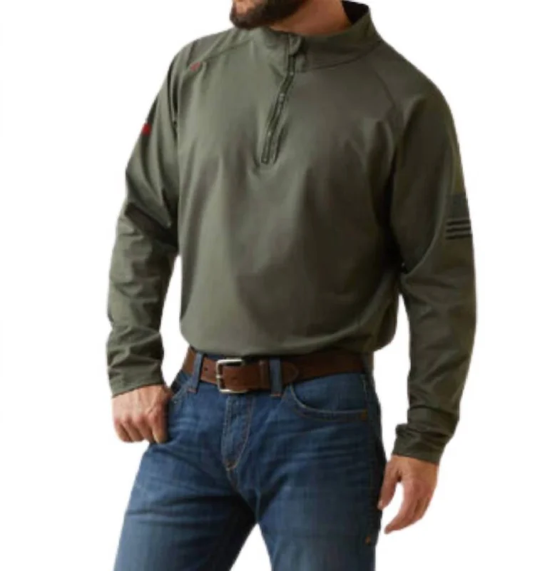 Contemporary Outfit Combat Stretch Patriot 1/4 Zip Work Shirt In Dark Sage