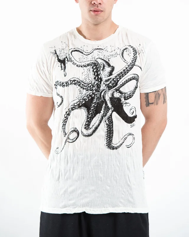 Cozy Streetwear Mens Octopus T-Shirt in White