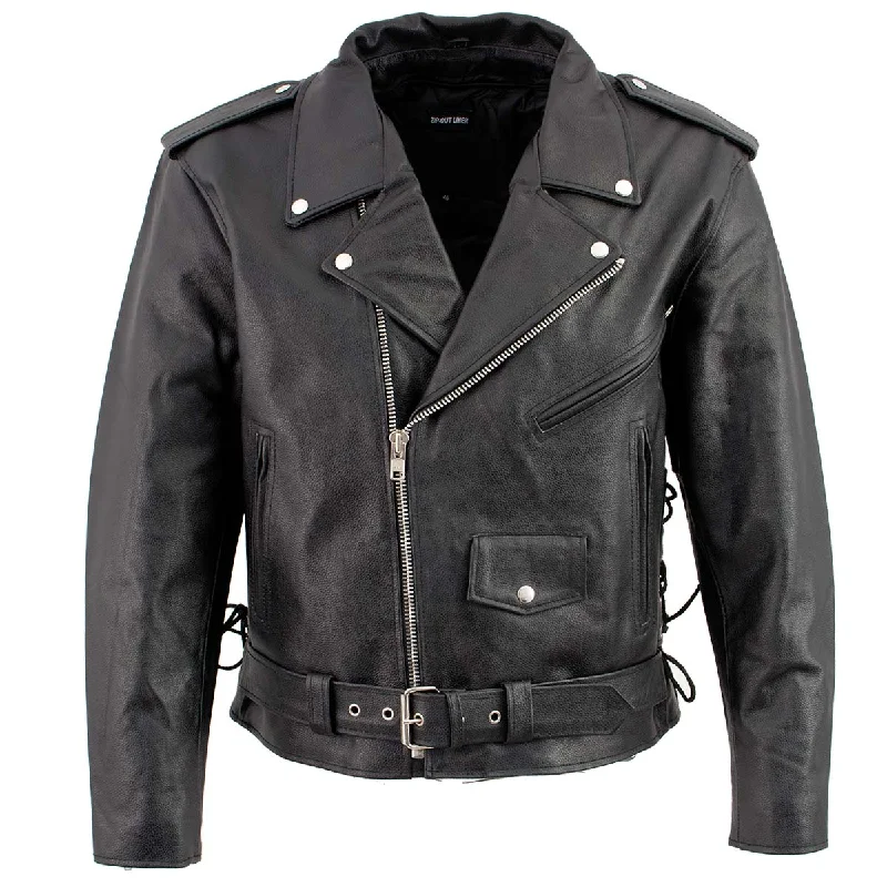 Smart Monochrome Men's XS400T Tall Size Black Classic Side Lace Police Style Motorcycle Jacket