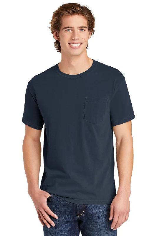 Contemporary Basics Comfort Colors Mens Short Sleeve Crewneck T-Shirt w/ Pocket - Midnight Blue