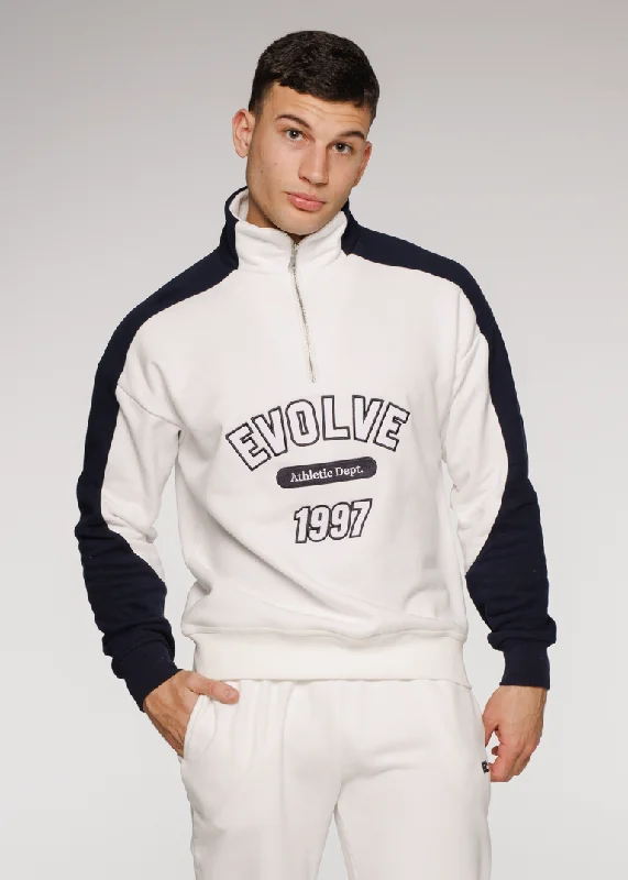 Casual Classic Iconic Retro ¼ Zip - White-Navy