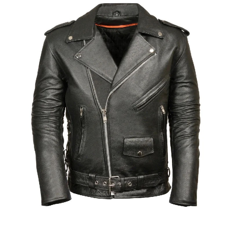 Tailored Modern Men’s Premium Buffalo Leather Motorcycle Jacket with and Adjustable Side Laces BZ1511