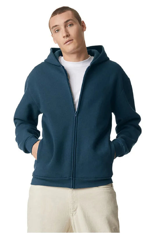 Rugged Street American Apparel Mens ReFlex Fleece Full Zip Hooded Sweatshirt Hoodie w/ Pockets - Sea Blue