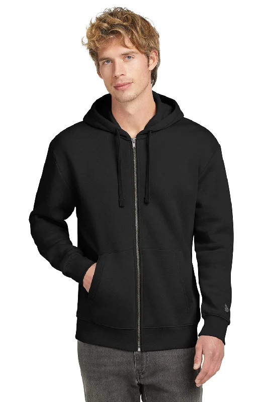 Earthy Minimalism New Era Mens Heritage Fleece Full Zip Hooded Sweatshirt Hoodie w/ Pockets - Black