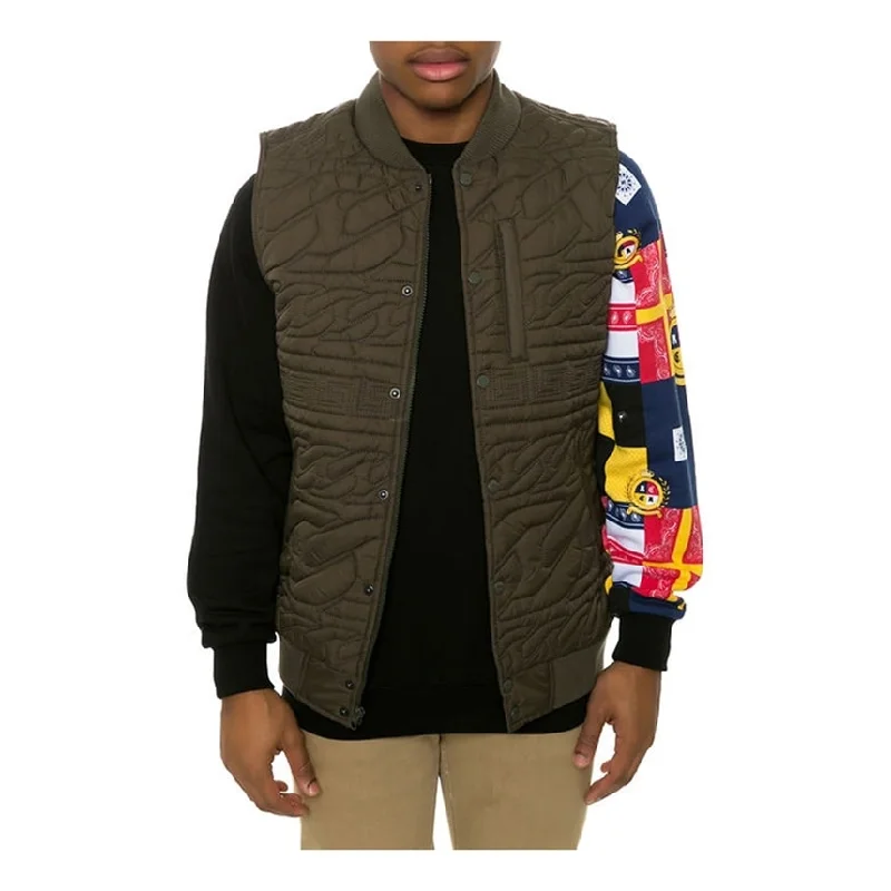 Contemporary Outfit Crooks & Castles Mens The Chain Lux Quilted Vest, Green, Small