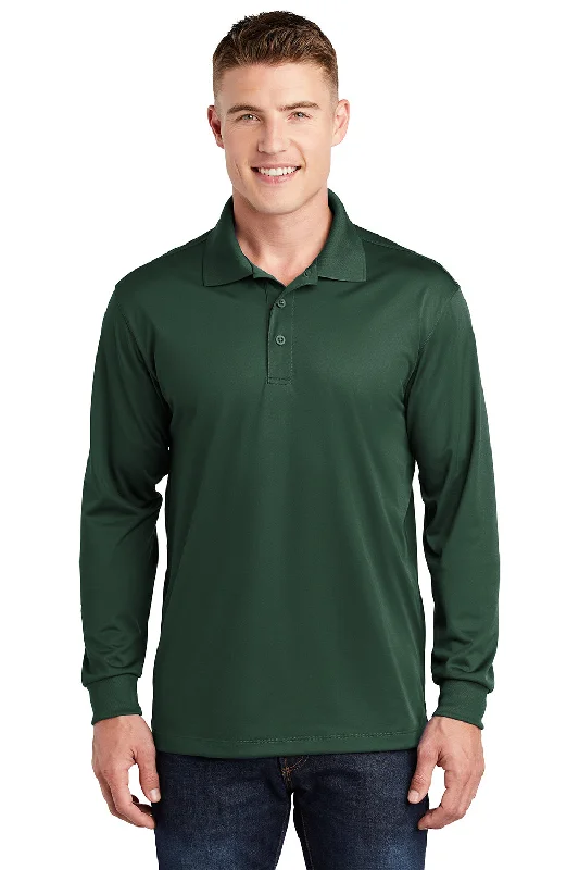 Bold Streetwear Sport-Tek Mens Sport-Wick Moisture Wicking Long Sleeve Polo Shirt - Forest Green