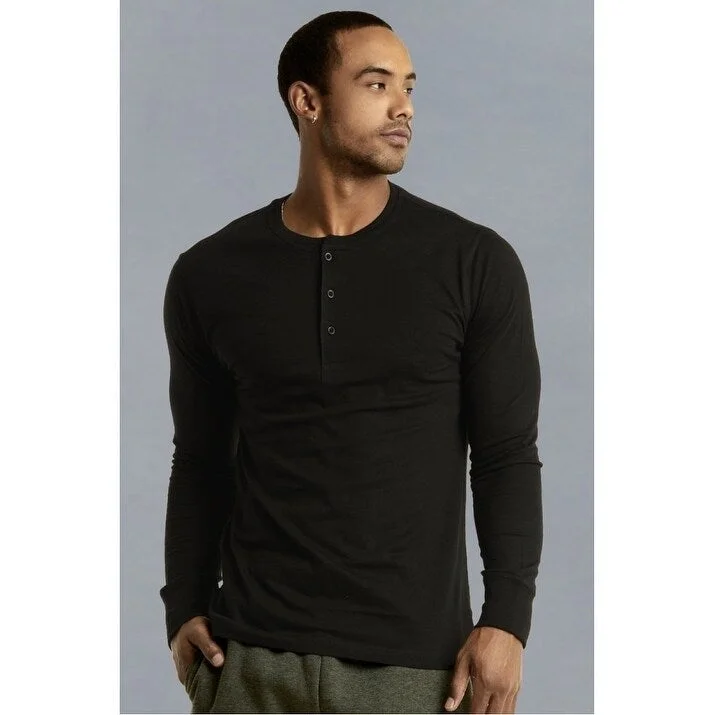 Bold Street Edge KNOCKER Men's Crew Neck Solid Cotton Henley Shirt - Black