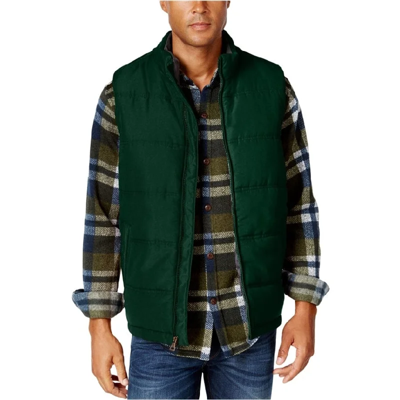 Relaxed Sportwear Weatherproof Mens Vintage Solid Puffer Vest, Green, Small