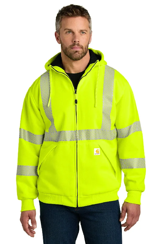 Tailored Pastels Carhartt Mens ANSI 107 Class 3 Water Resistant Full Zip Hooded Sweatshirt Hoodie w/ Pockets - Bright Lime Green