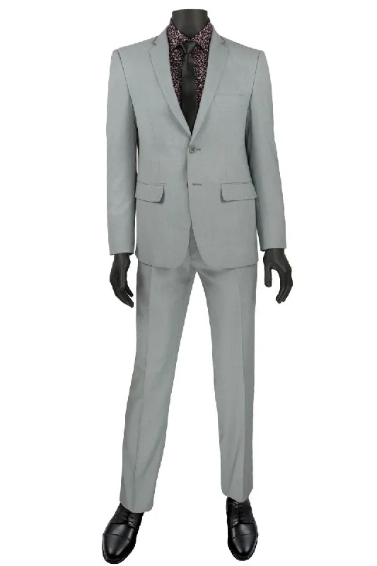 Rugged Minimalism Vinci "Marco" Light Grey Ultra Slim Fit Suit With Trimmed Lapel