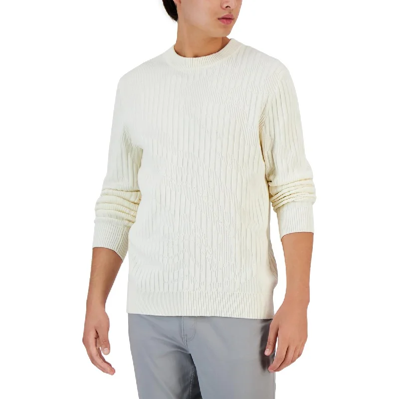 Elevated Fashion Alfani Mens Ribbed Ribbed Knit Crewneck Sweater