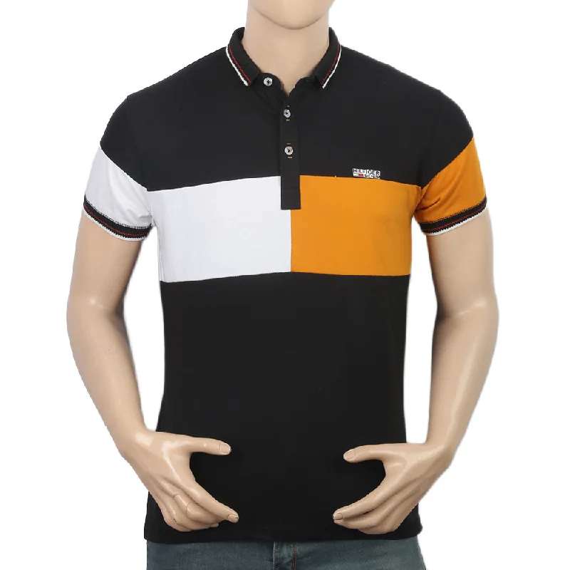 Sporty Minimalism Men's Half Sleeves Polo T-Shirt - Black