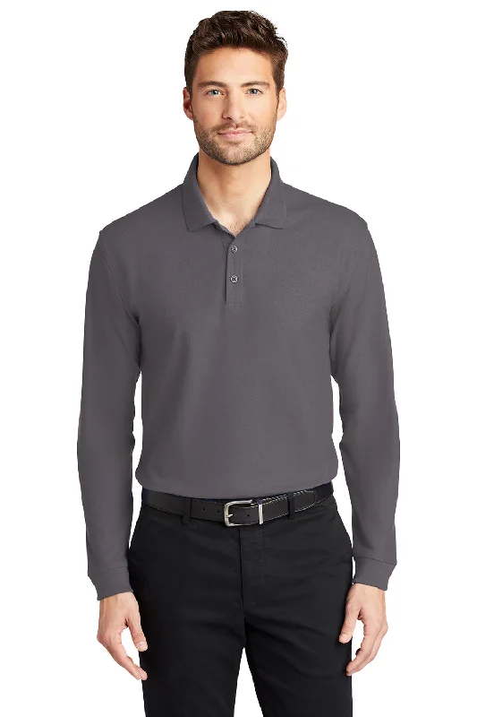 Sophisticated Edge Port Authority Mens Core Classic Long Sleeve Polo Shirt - Graphite Grey