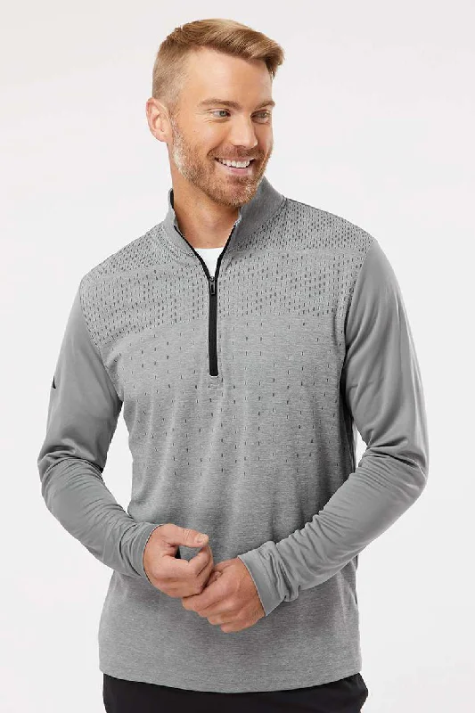 Contemporary Fit Adidas Mens Heather Block Print Moisture Wicking 1/4 Zip Sweatshirt - Grey Melange/Grey/Black